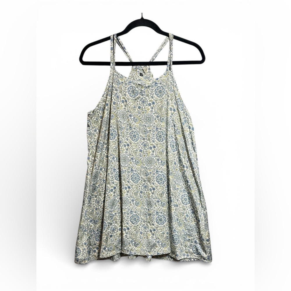 Boho Floral Silk Blend Racerback Tank Top, One Size, Blue Green Print